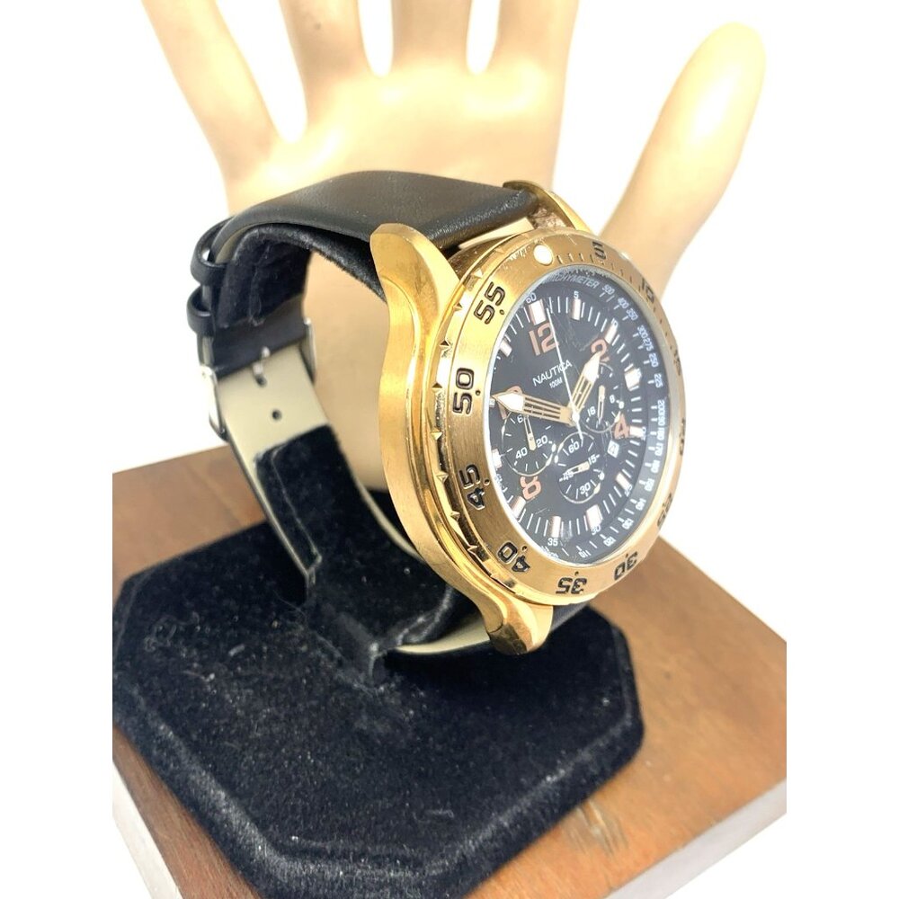 Nautica Men's Watch N18523 Quartz Black Dial Rose Gold Tone Leather Band 48mm - Picture 14 of 14
